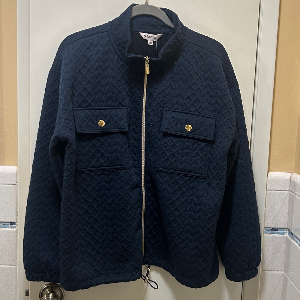 Nanette Lepore Dark Blue Quilted Bomber Jacket